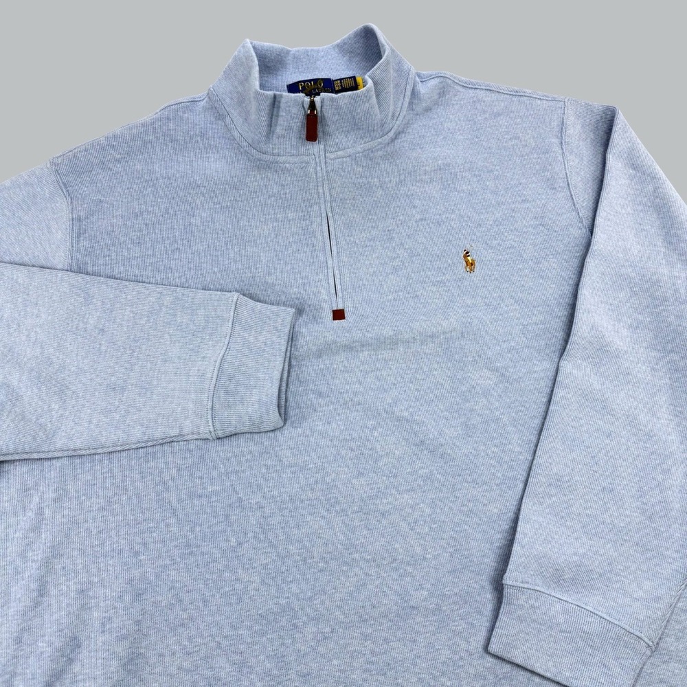 Polo Ralph Lauren Mens Light Blue Cotton Quarter Zip Pullover Sweater 3XB Preppy